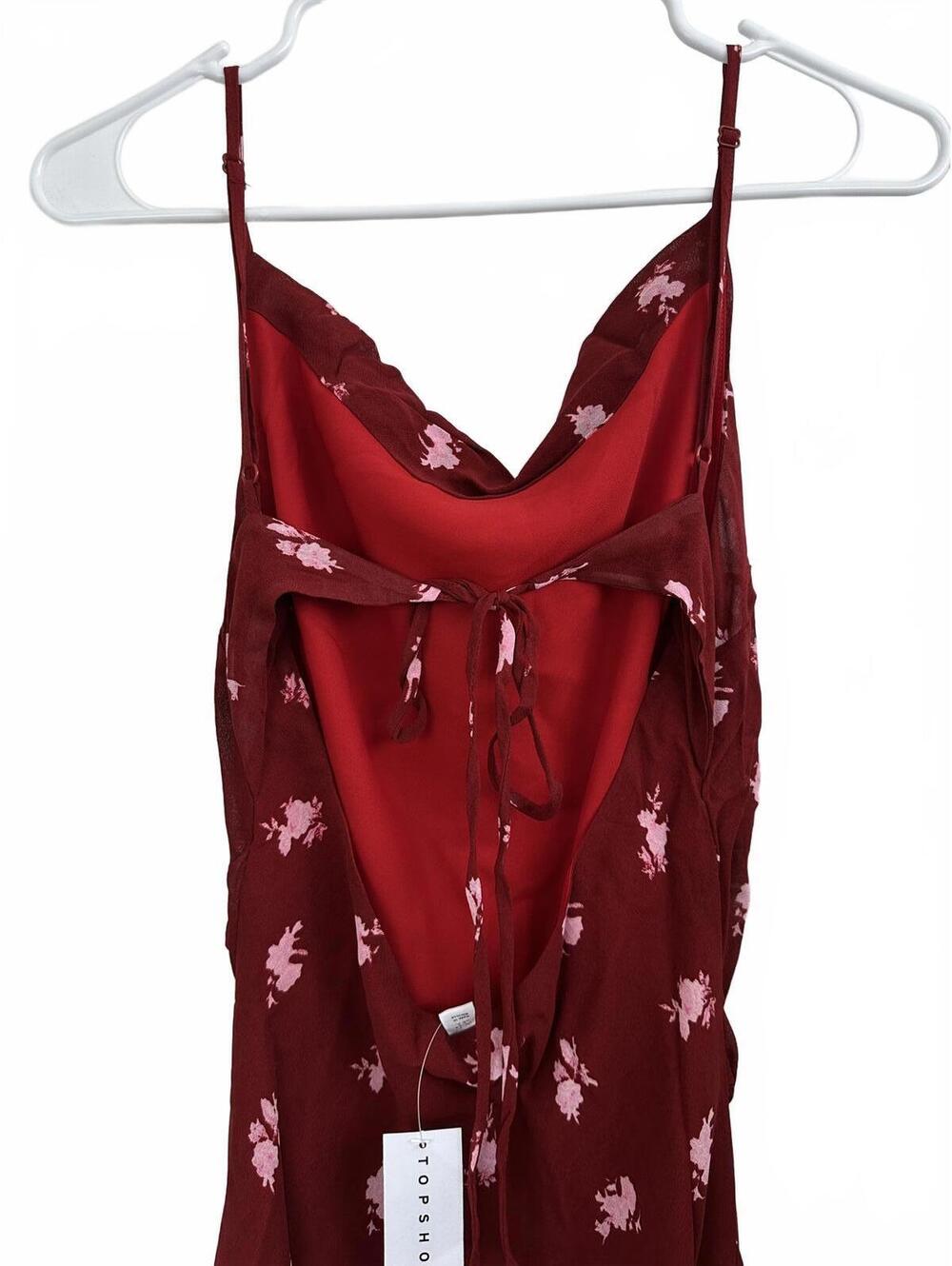 Topshop Sheer Drape Midi Dress Red Cowl Neck Maxi Dress Slit Burgundy NWT Size 2 - Picture 7 of 7